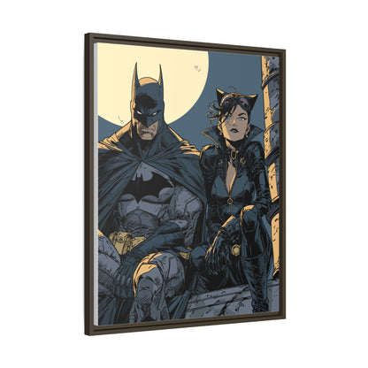 Framed Matte Canvas Print — Gotham Night Batman & Catwoman Illustration