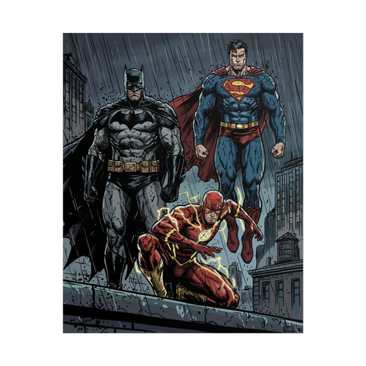 Superhero Trio Rolled Poster — Batman, Superman & The Flash