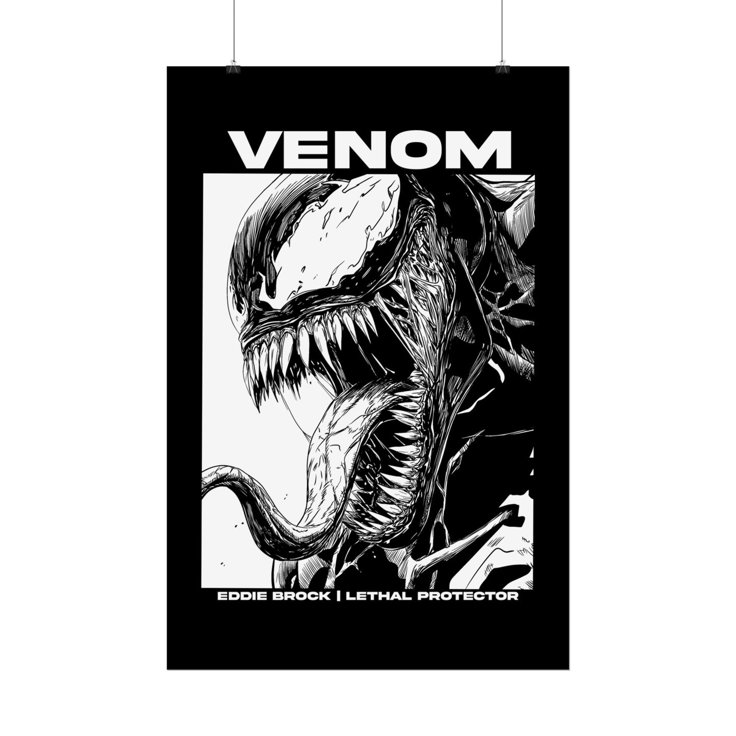 Venom Rolled Poster — Eddie Brock Lethal Protector Black & White Art