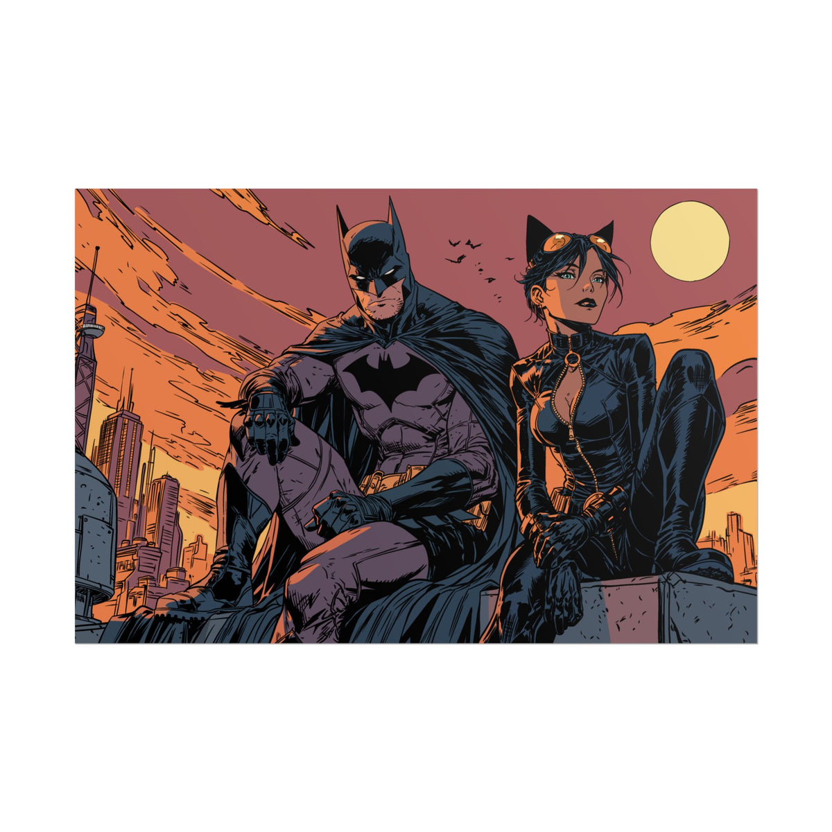 Batman & Catwoman Landscape Art Poster