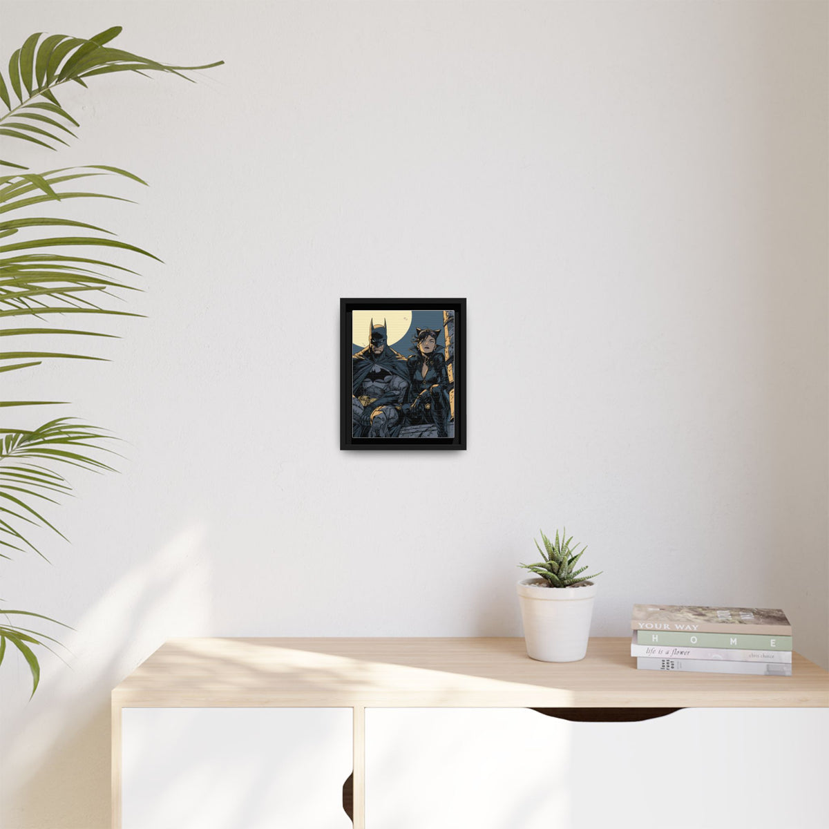 Framed Matte Canvas Print — Gotham Night Batman & Catwoman Illustration