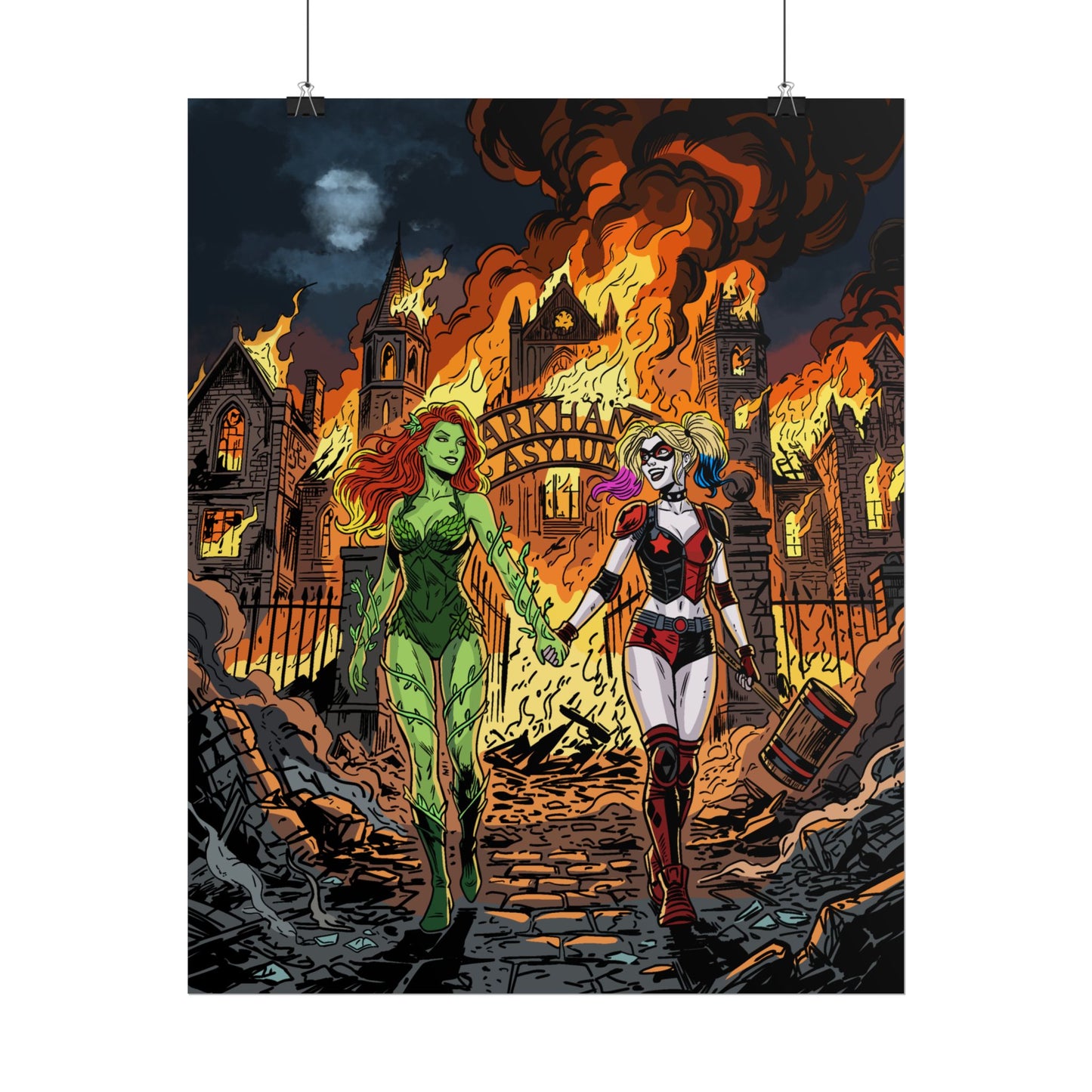 Harley Quinn & Poison Ivy Arkham Asylum Poster — Rolled Comic Art Print