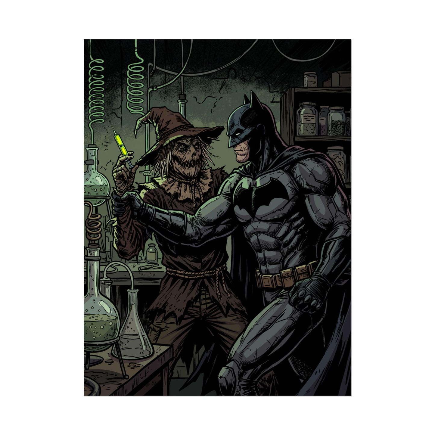Batman & Scarecrow Poster — Dark Comic Book Art, Horror Superhero Wall Decor