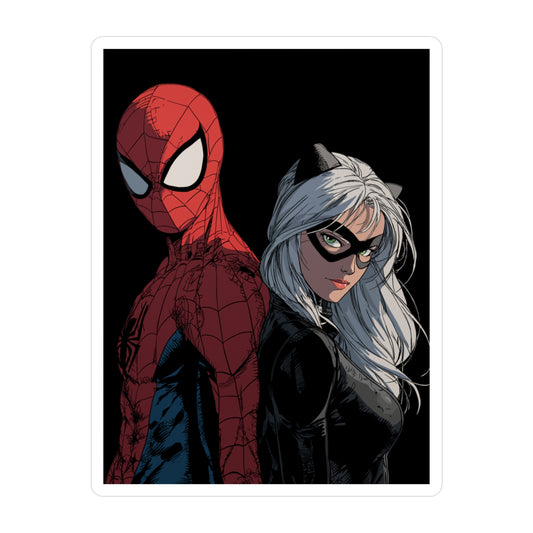 Spider-Man & Black Cat Kiss-Cut Vinyl Decal — Comic Superhero Sticker
