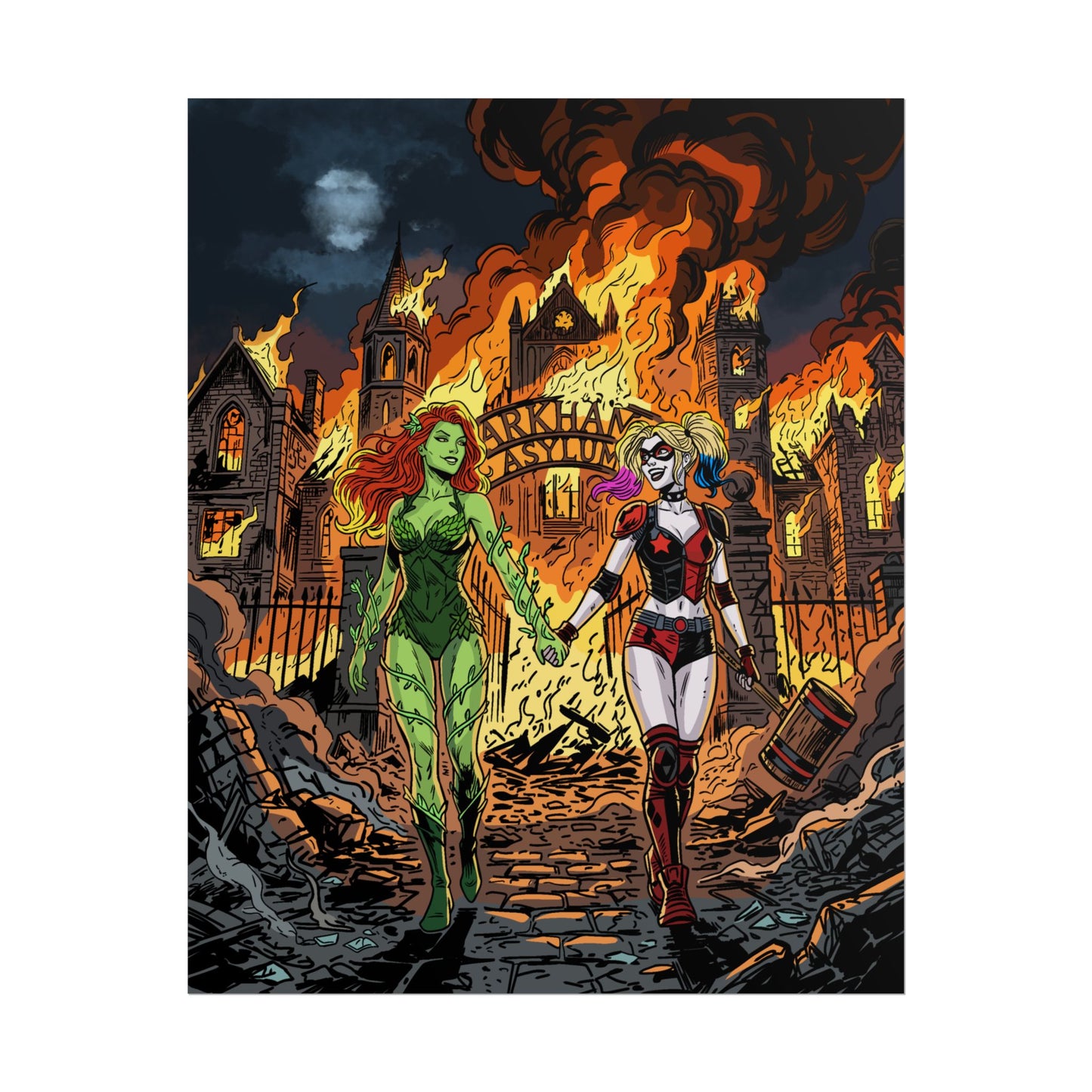 Harley Quinn & Poison Ivy Arkham Asylum Poster — Rolled Comic Art Print