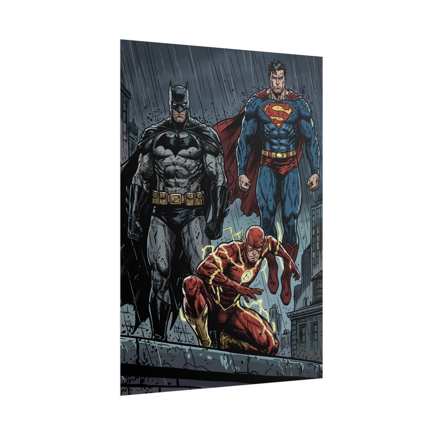Superhero Trio Rolled Poster — Batman, Superman & The Flash