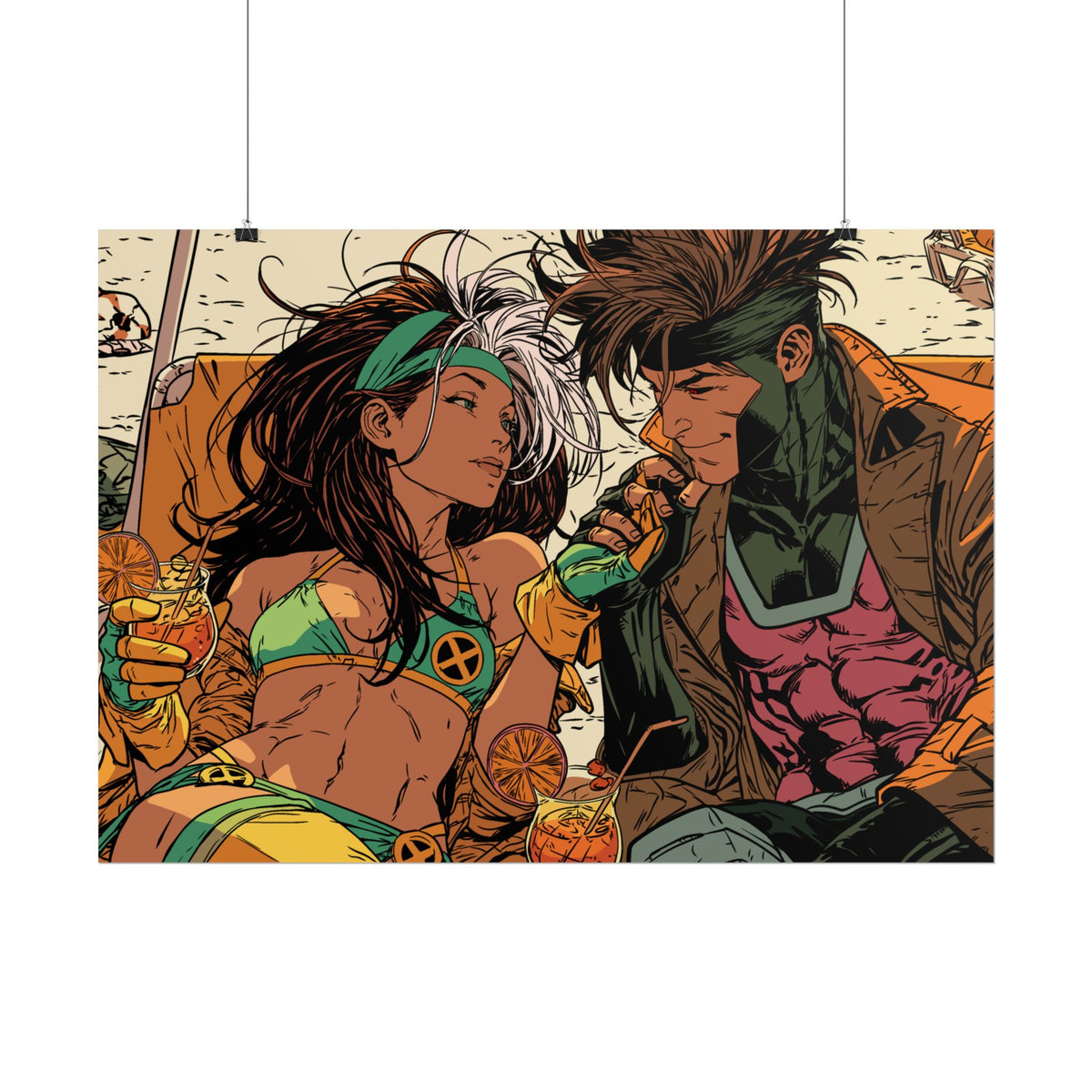 Rogue & Gambit - Beach Trip - Retro Comic Art Poster