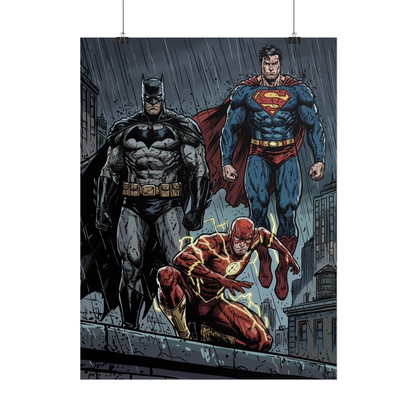 Superhero Trio Rolled Poster — Batman, Superman & The Flash
