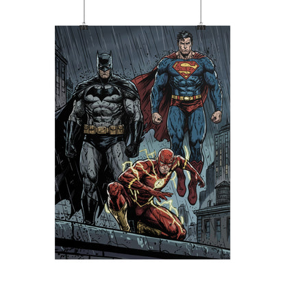 Superhero Trio Rolled Poster — Batman, Superman & The Flash