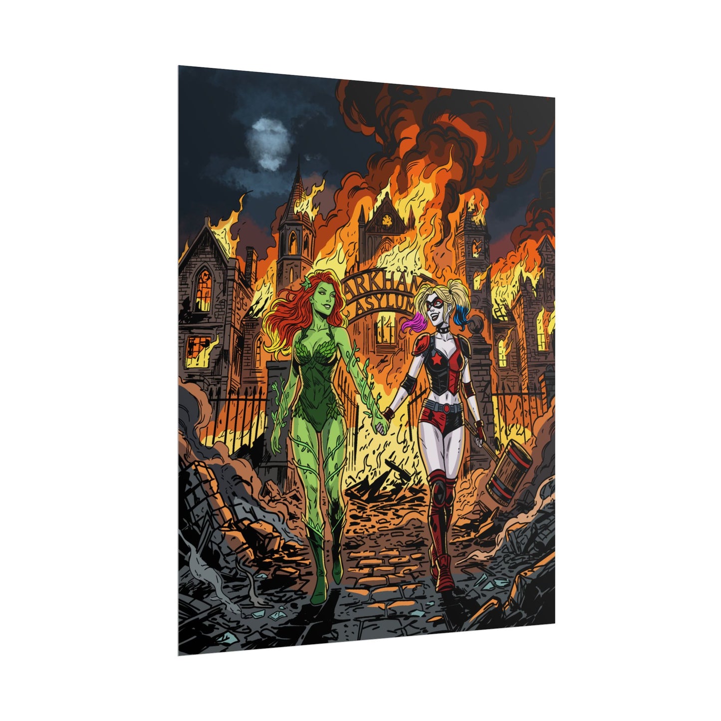 Harley Quinn & Poison Ivy Arkham Asylum Poster — Rolled Comic Art Print