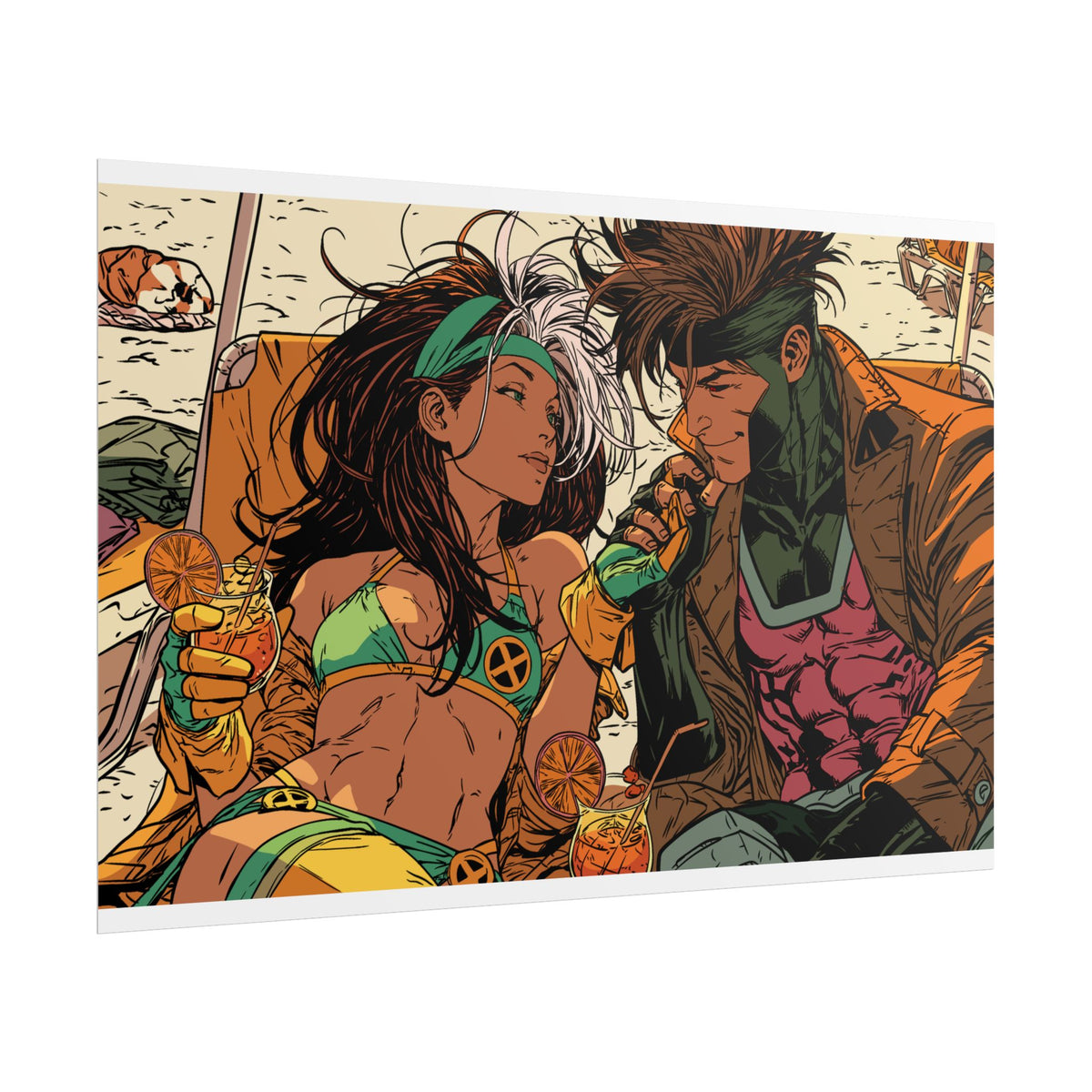 Rogue & Gambit - Beach Trip - Retro Comic Art Poster