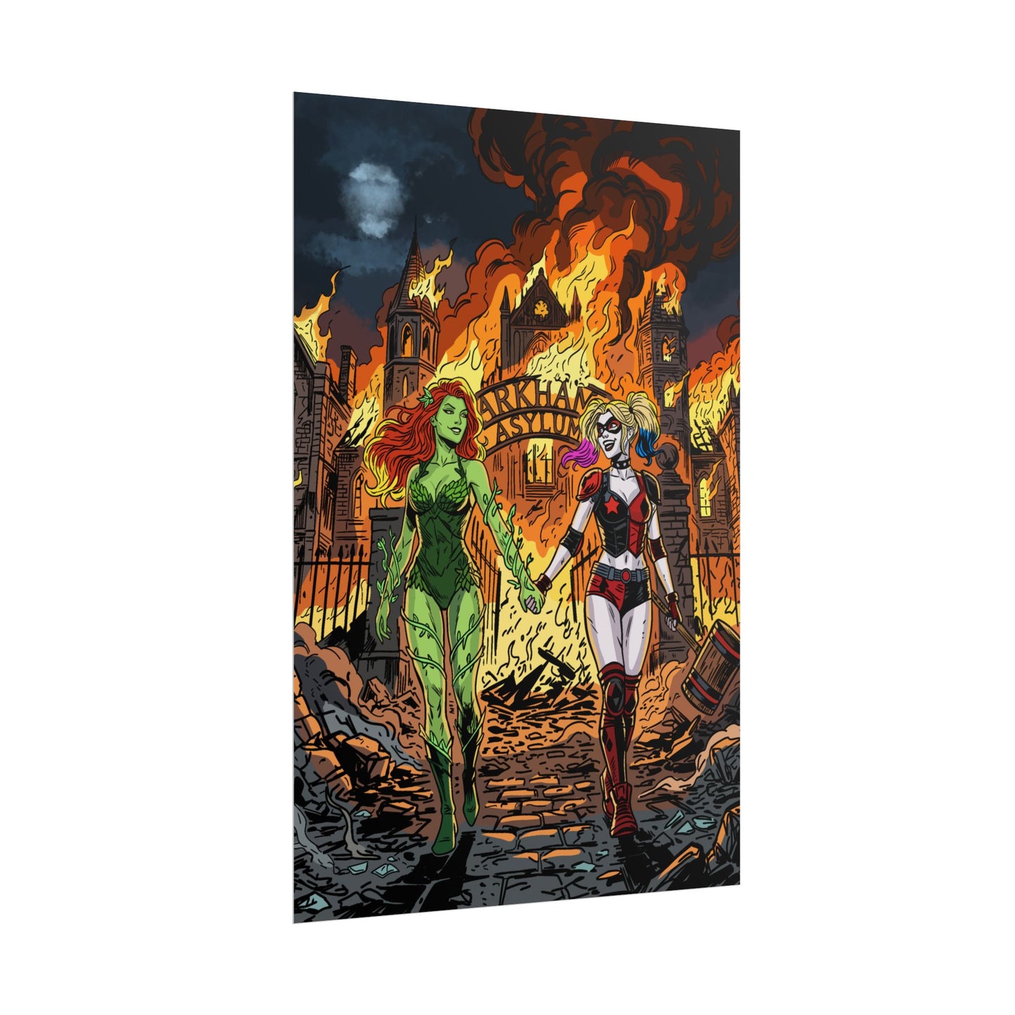 Harley Quinn & Poison Ivy Arkham Asylum Poster — Rolled Comic Art Print