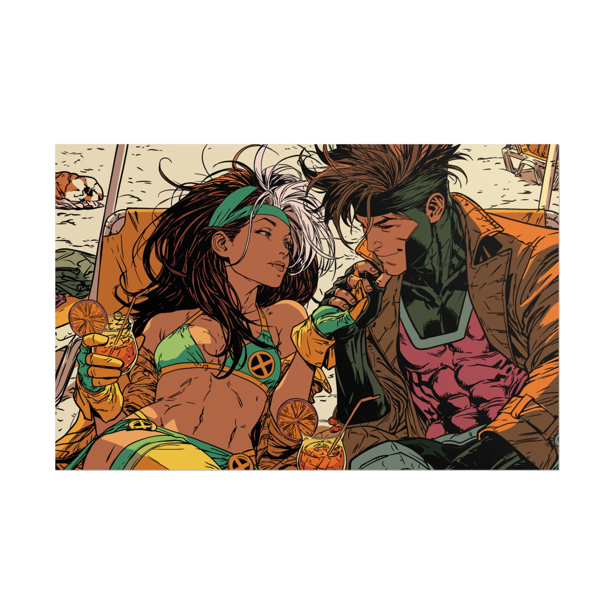 Rogue & Gambit - Beach Trip - Retro Comic Art Poster