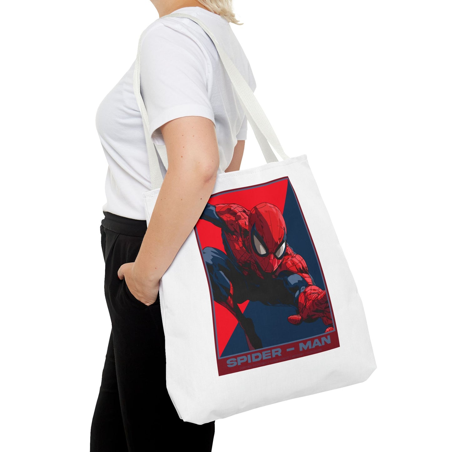 Spider-Man Graphic Tote Bag — Retro Red & Blue Comic Design