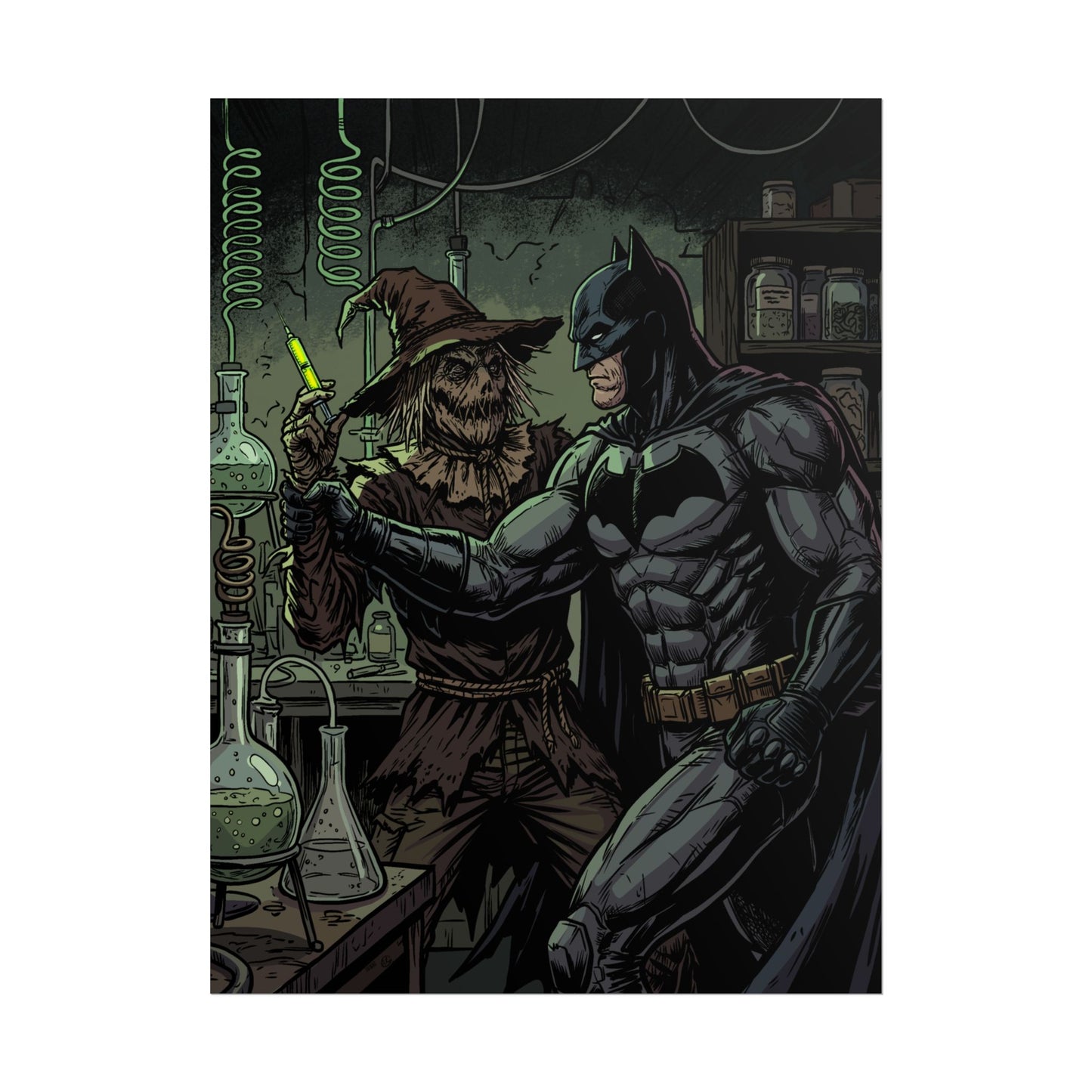 Batman & Scarecrow Poster — Dark Comic Book Art, Horror Superhero Wall Decor