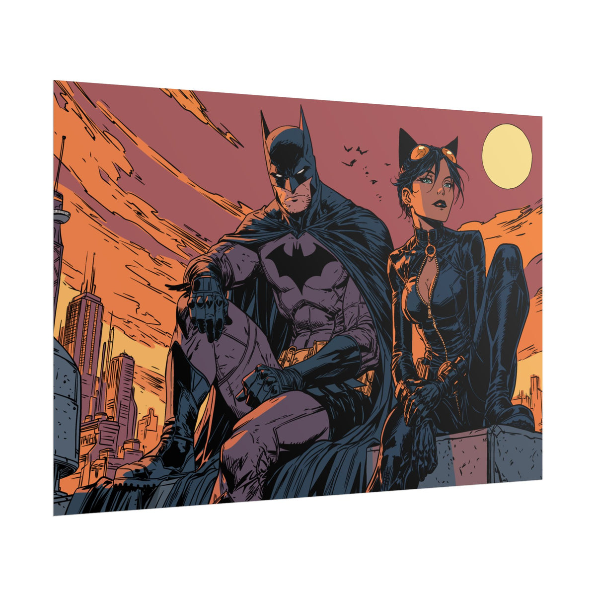 Batman & Catwoman Landscape Art Poster