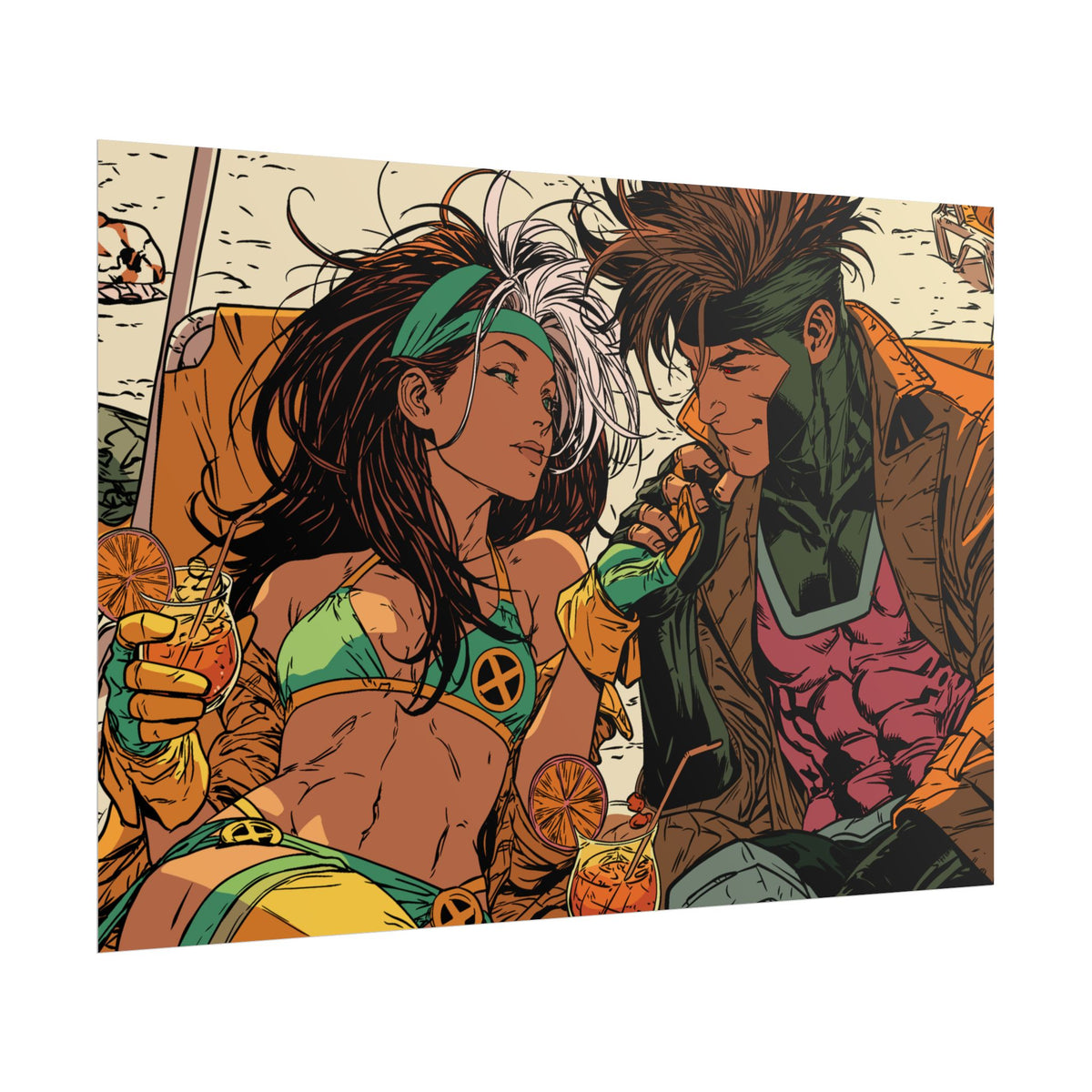 Rogue & Gambit - Beach Trip - Retro Comic Art Poster