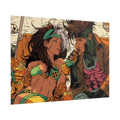 Rogue & Gambit - Beach Trip - Retro Comic Art Poster