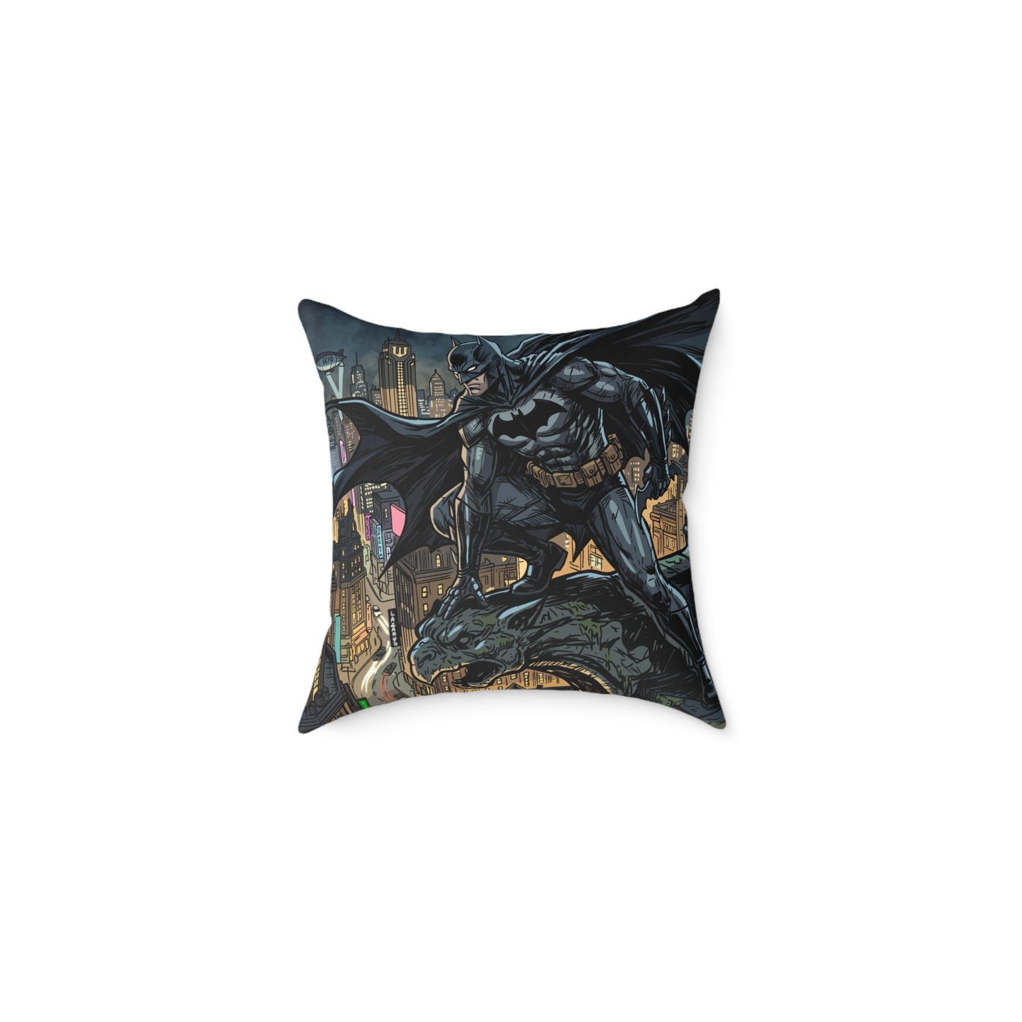 Batman Cityscape Square Poly Canvas Pillow