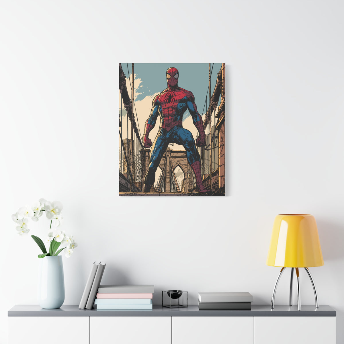 Spiderman Comic Canvas Print — Iconic City Bridge Pose