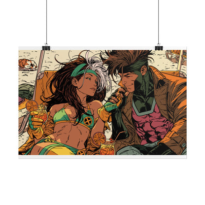 Rogue & Gambit - Beach Trip - Retro Comic Art Poster