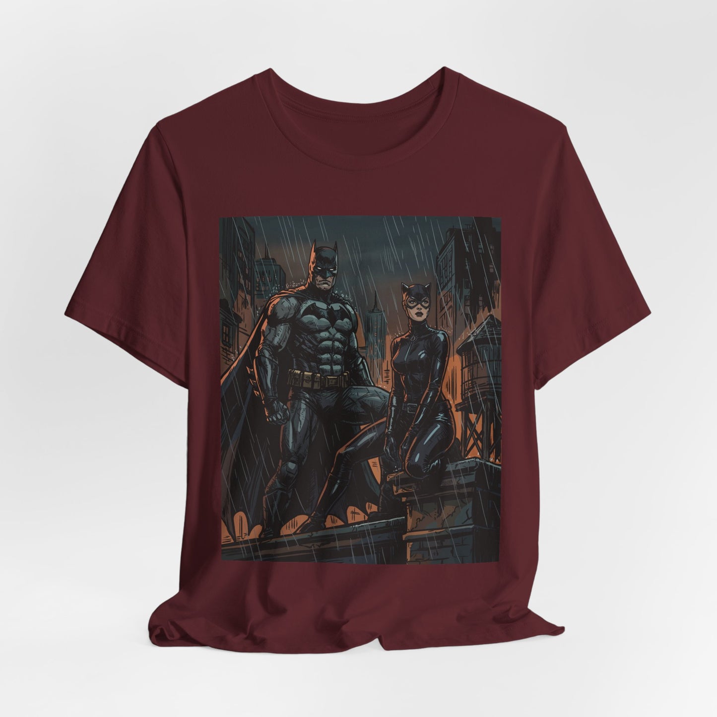 Batman & Catwoman Rain Night T‑Shirt