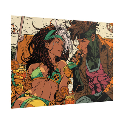 Rogue & Gambit - Beach Trip - Retro Comic Art Poster