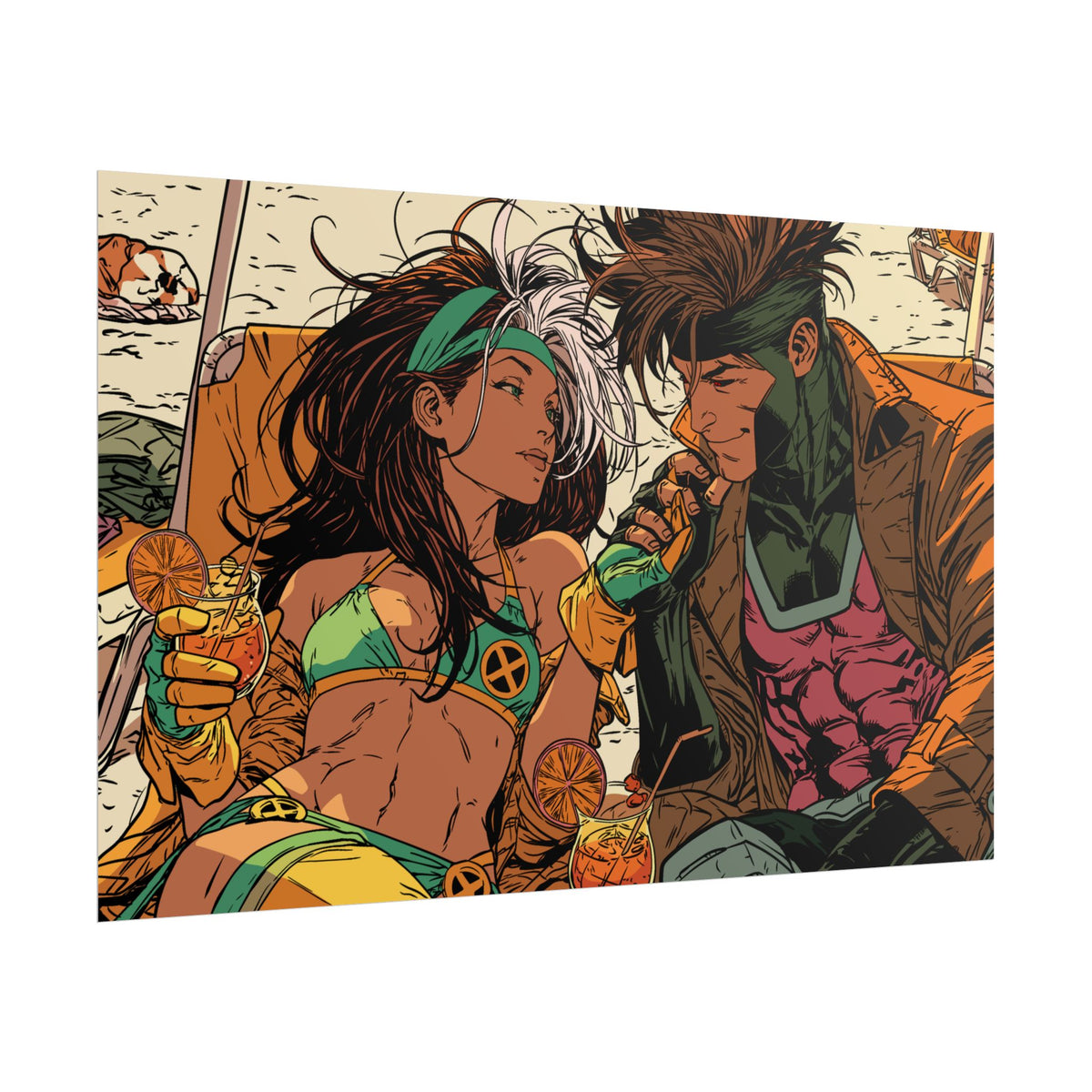 Rogue & Gambit - Beach Trip - Retro Comic Art Poster