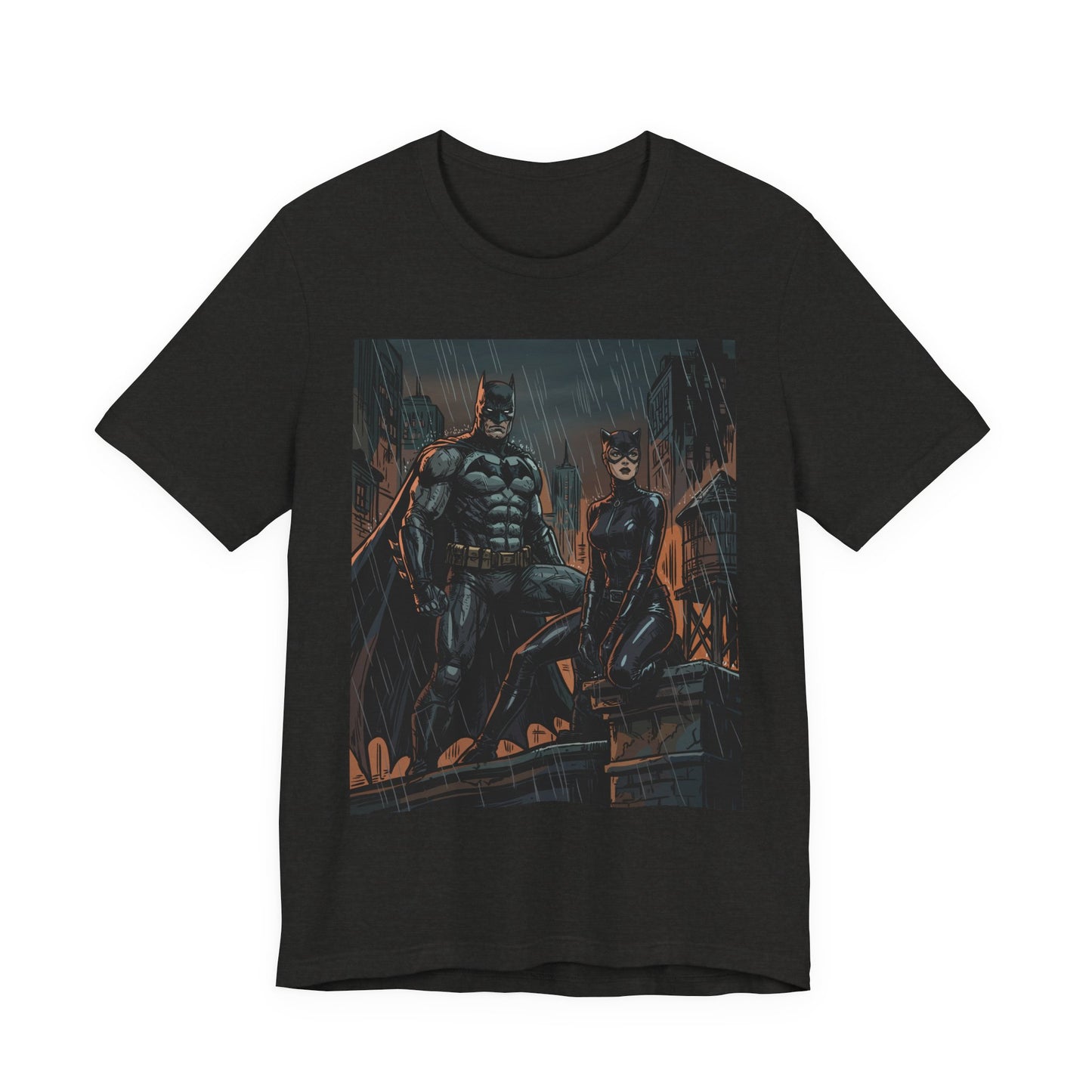 Batman & Catwoman Rain Night T‑Shirt