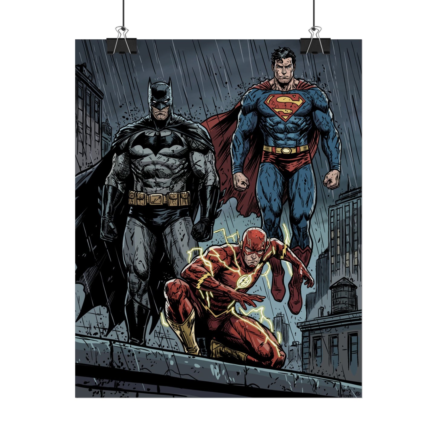 Superhero Trio Rolled Poster — Batman, Superman & The Flash