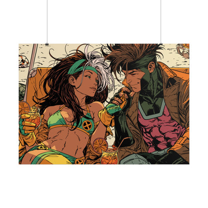 Rogue & Gambit - Beach Trip - Retro Comic Art Poster
