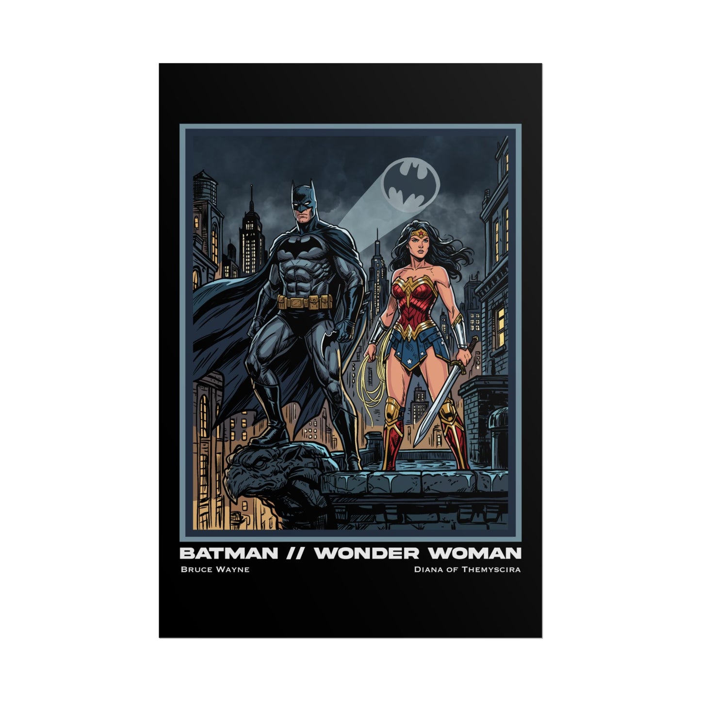 Batman & Wonder Woman Cinematic Rolled Poster — Superhero Wall Art