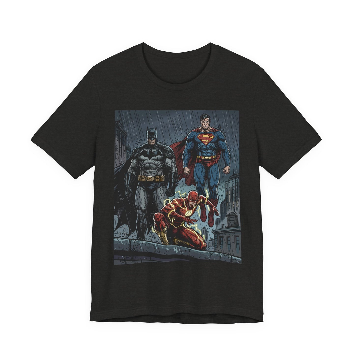 Superhero Team Graphic Tee — Batman, Superman & The Flash