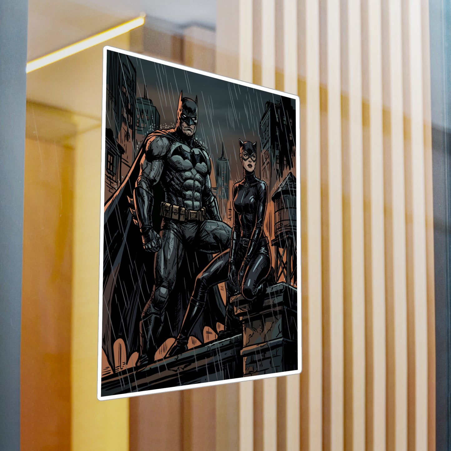 Batman & Catwoman Rainy Night Vinyl Sticker