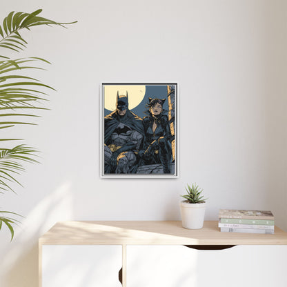 Framed Matte Canvas Print — Gotham Night Batman & Catwoman Illustration