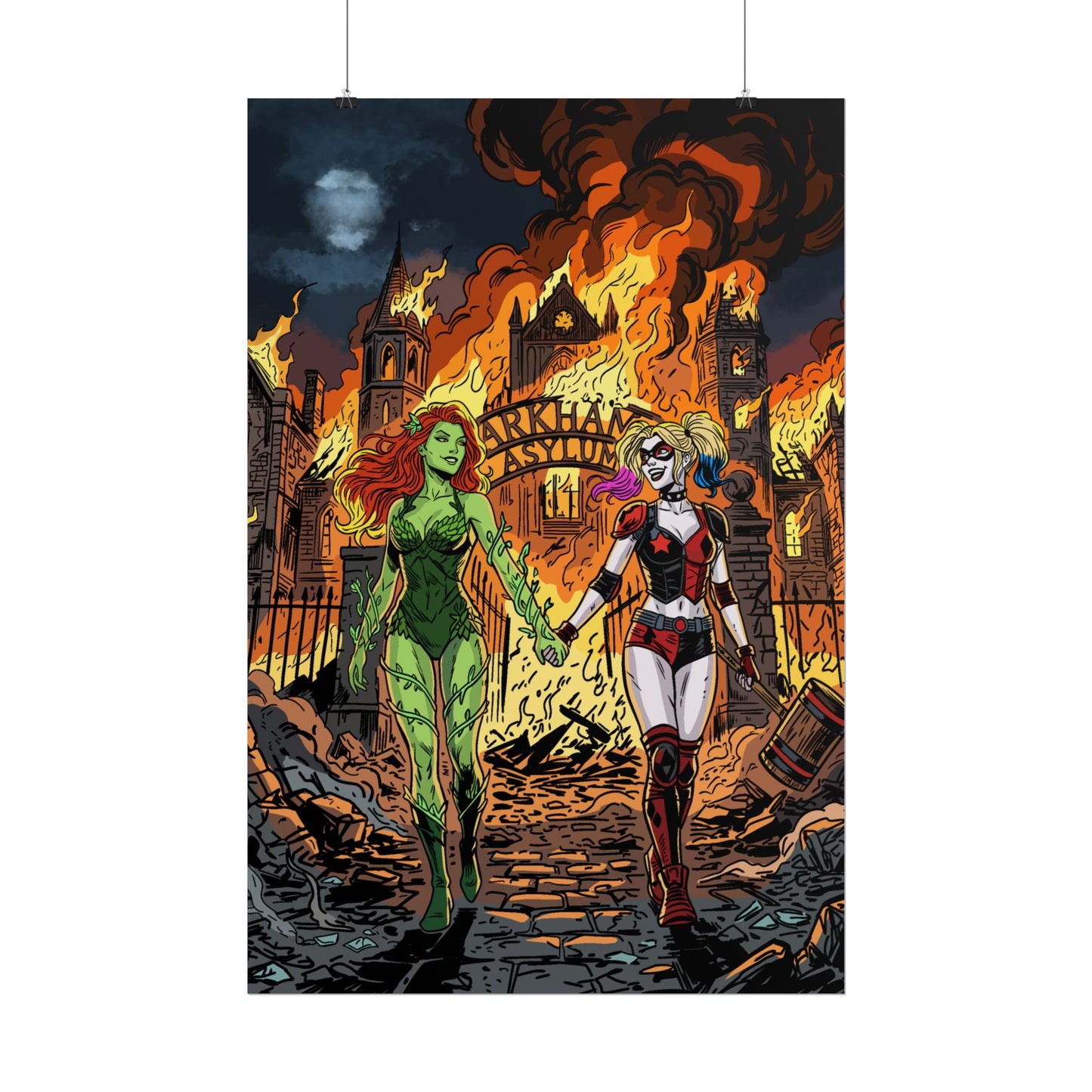 Harley Quinn & Poison Ivy Arkham Asylum Poster — Rolled Comic Art Print