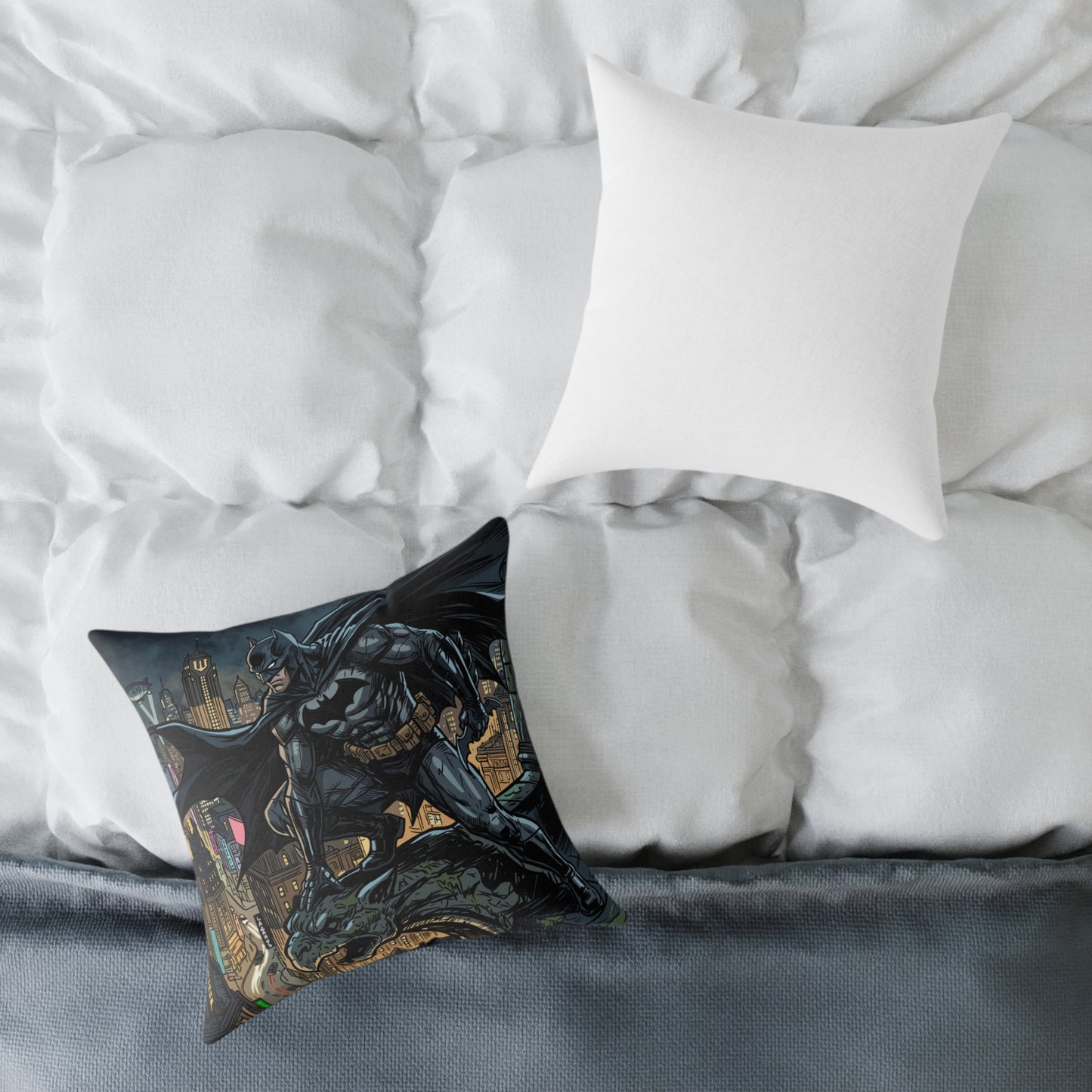 Batman Cityscape Square Poly Canvas Pillow