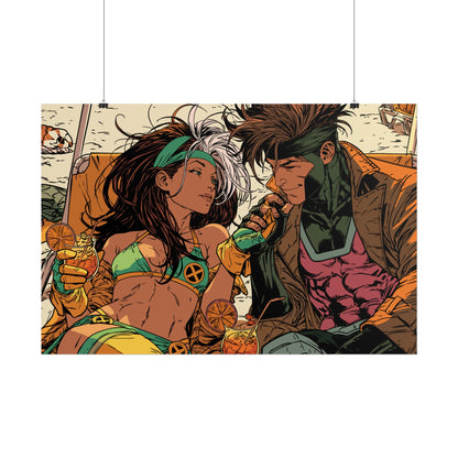 Rogue & Gambit - Beach Trip - Retro Comic Art Poster