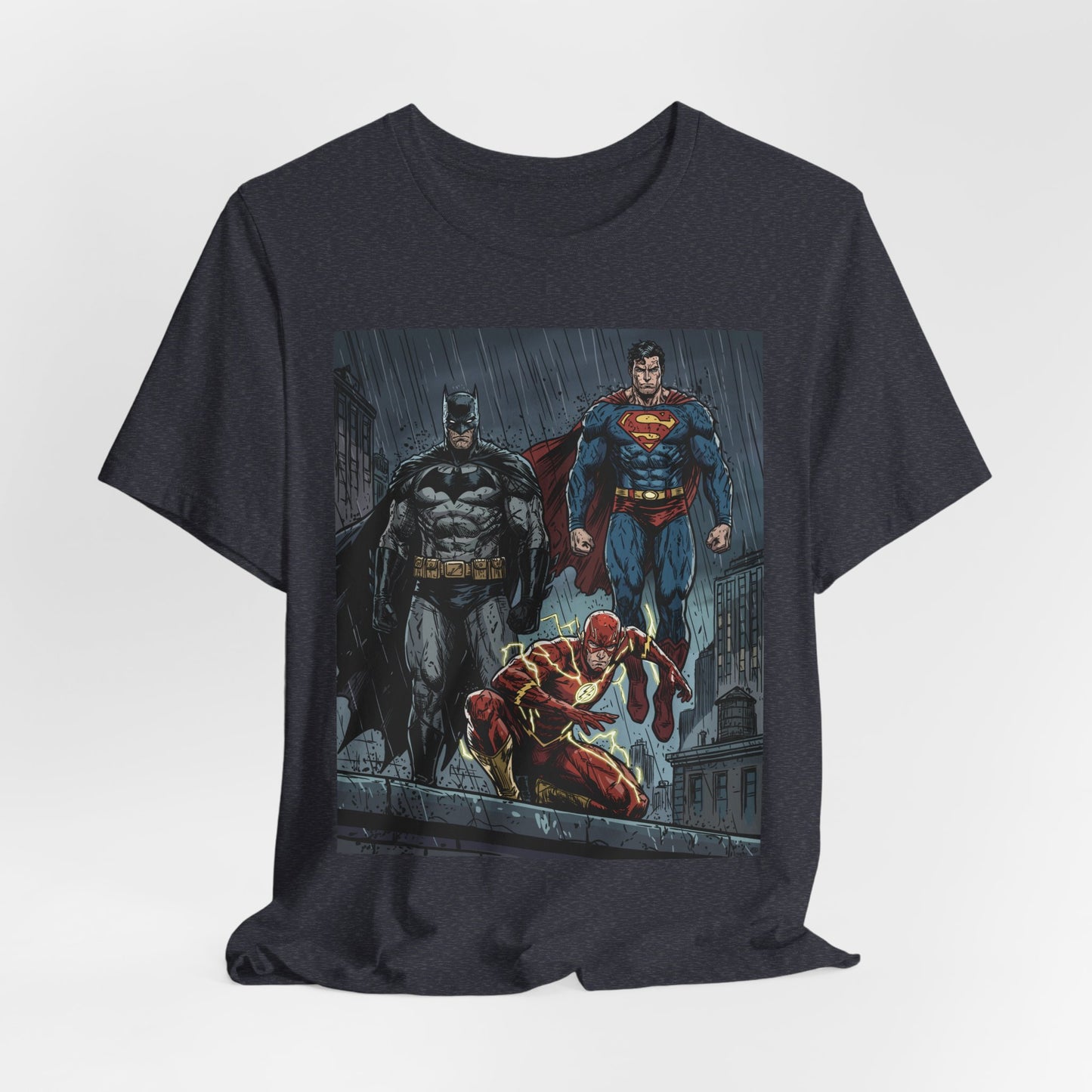 Superhero Team Graphic Tee — Batman, Superman & The Flash