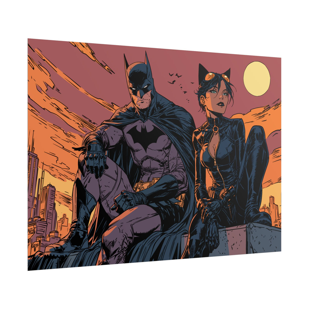 Batman & Catwoman Landscape Art Poster