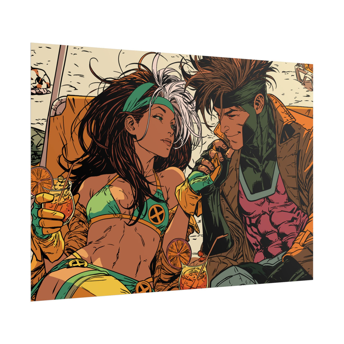 Rogue & Gambit - Beach Trip - Retro Comic Art Poster