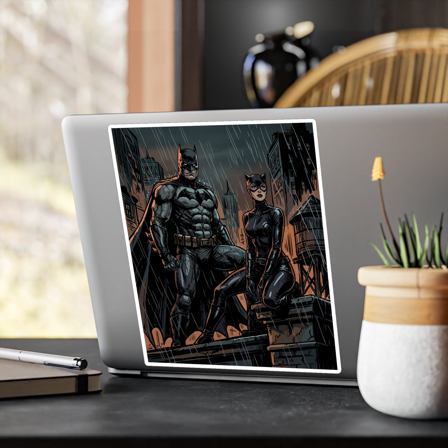 Batman & Catwoman Rainy Night Vinyl Sticker