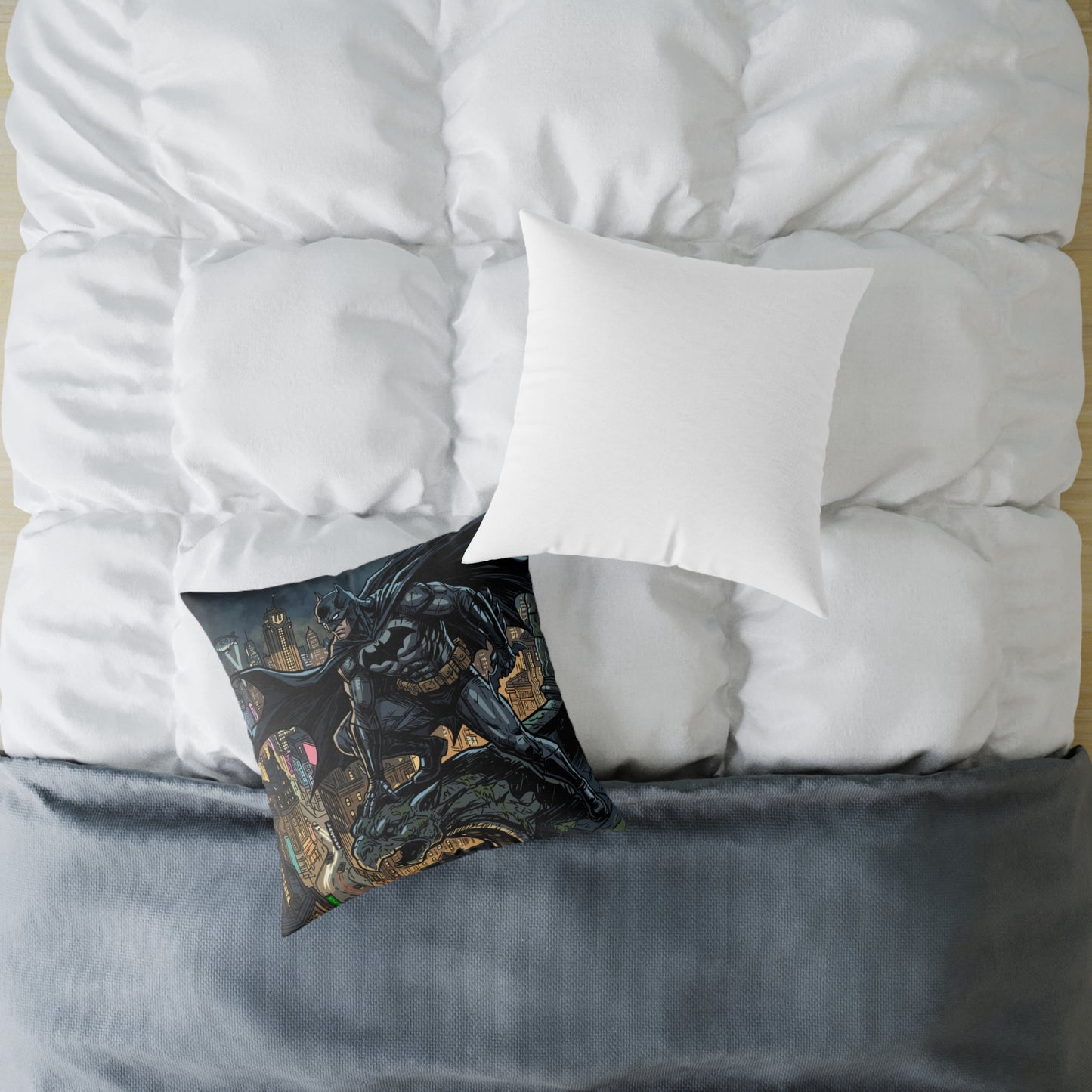 Batman Cityscape Square Poly Canvas Pillow