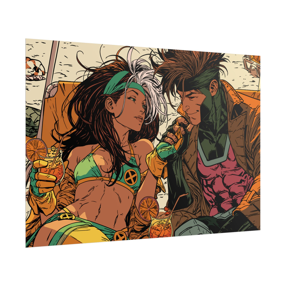 Rogue & Gambit - Beach Trip - Retro Comic Art Poster