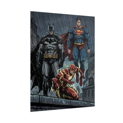 Superhero Trio Rolled Poster — Batman, Superman & The Flash