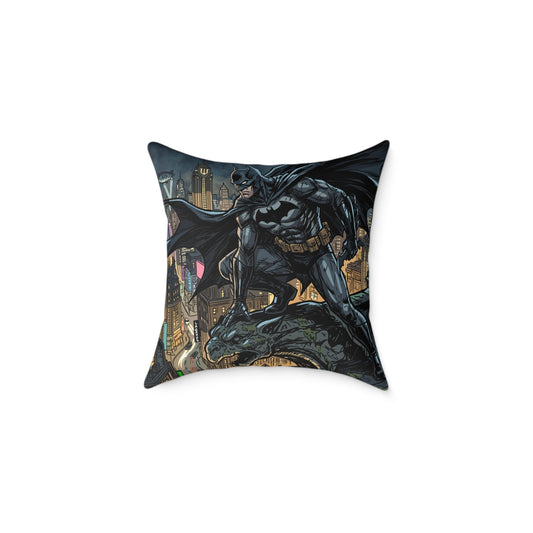 Batman Cityscape Square Poly Canvas Pillow