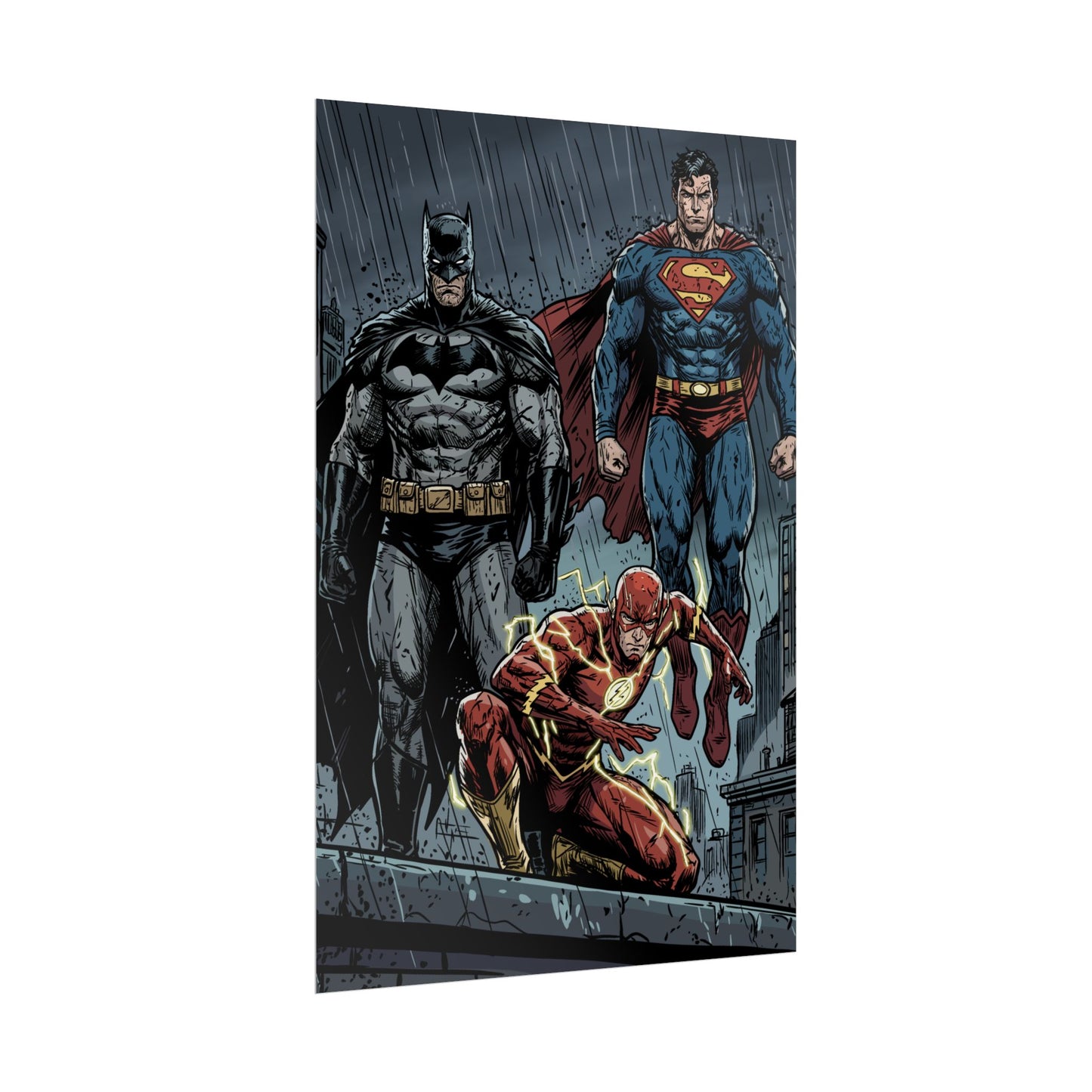 Superhero Trio Rolled Poster — Batman, Superman & The Flash