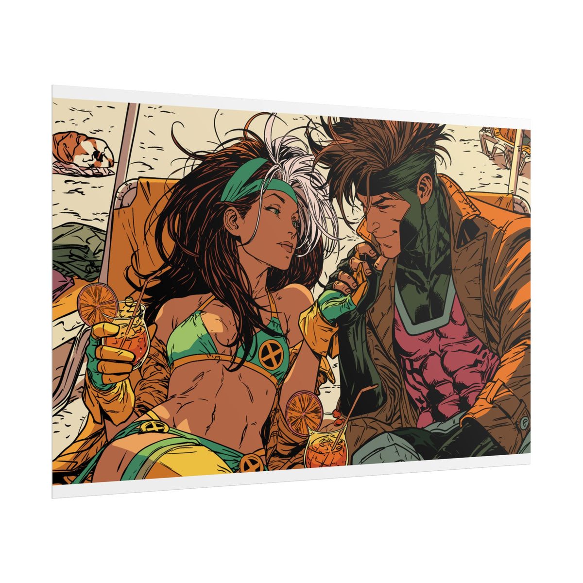 Rogue & Gambit - Beach Trip - Retro Comic Art Poster