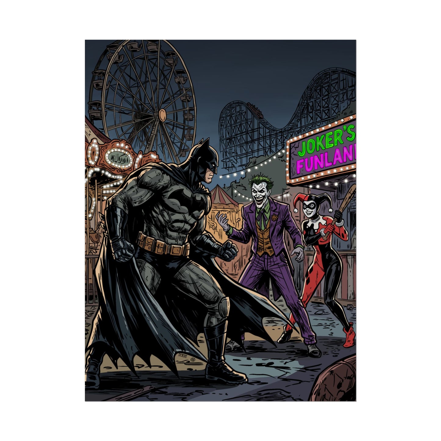 Batman vs Joker Carnival Poster – Rolled Comic Art Print