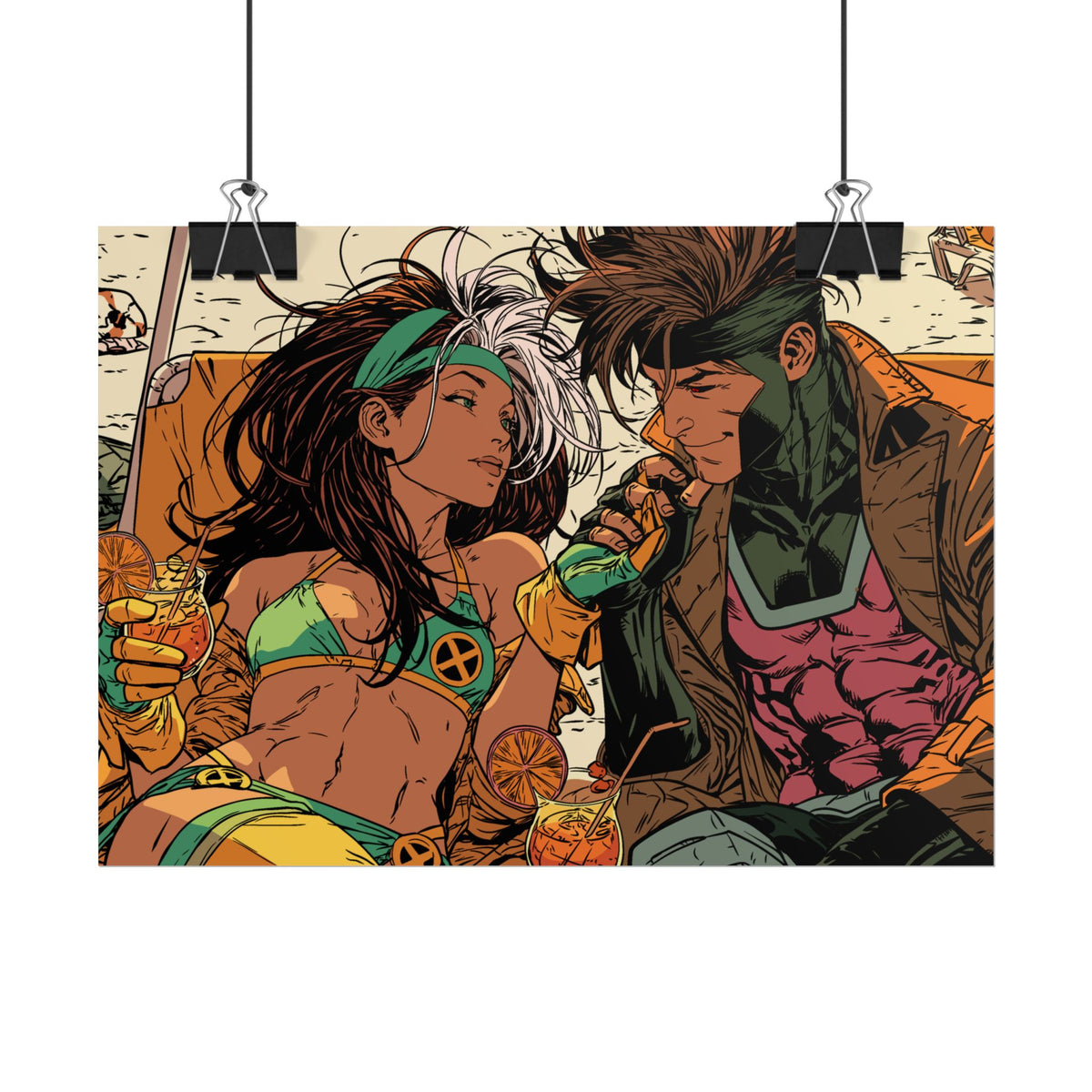 Rogue & Gambit - Beach Trip - Retro Comic Art Poster